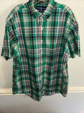 Ralph Lauren Green Plaid Short-Sleeve Button-Down Shirt